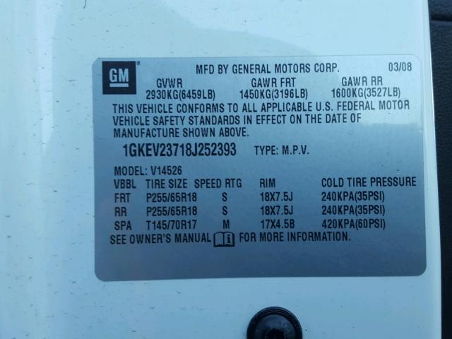 1GKEV23718J252393 - 2008 GMC ACADIA SLT Ağ foto 10