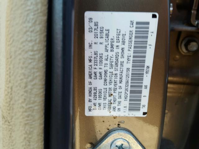 1HGCP26329A125158 - 2009 HONDA ACCORD LX GOLD photo 10