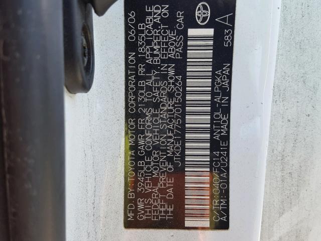 JTKDE177570150264 - 2007 TOYOTA SCION TC 白色 照片 10