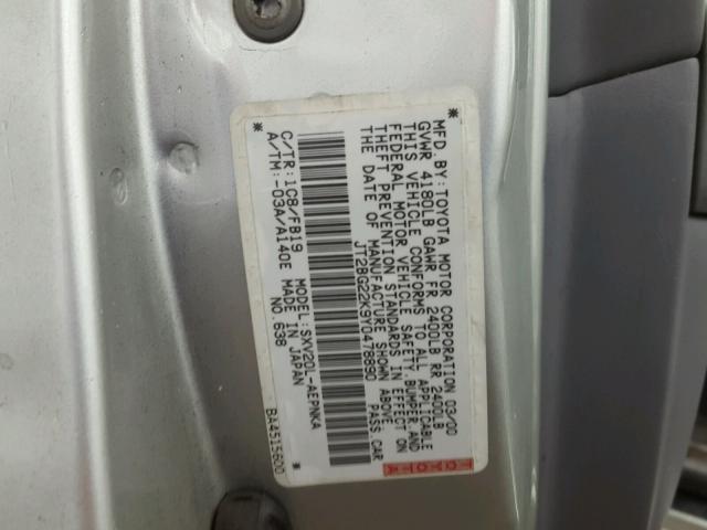 JT2BG22K9Y0478890 - 2000 TOYOTA CAMRY CE SILVER photo 10