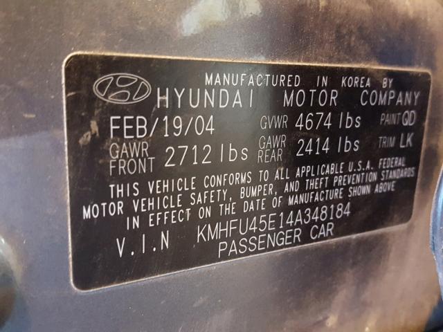 KMHFU45E14A348184 - 2004 HYUNDAI XG 350 GRAY photo 10