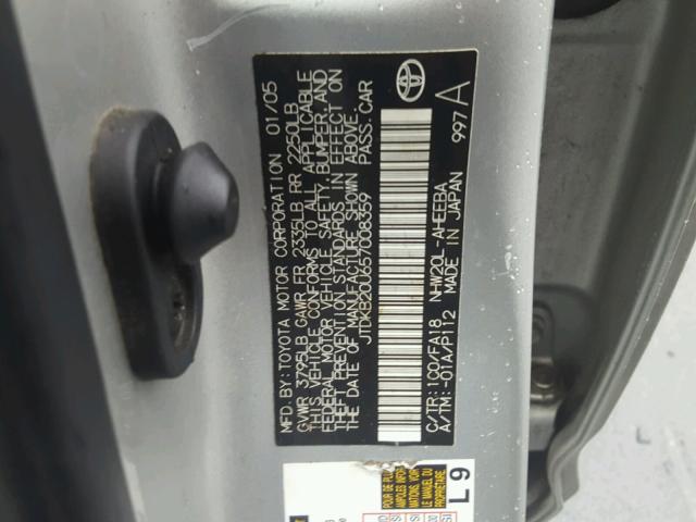 JTDKB20U657008359 - 2005 TOYOTA PRIUS SILVER photo 10