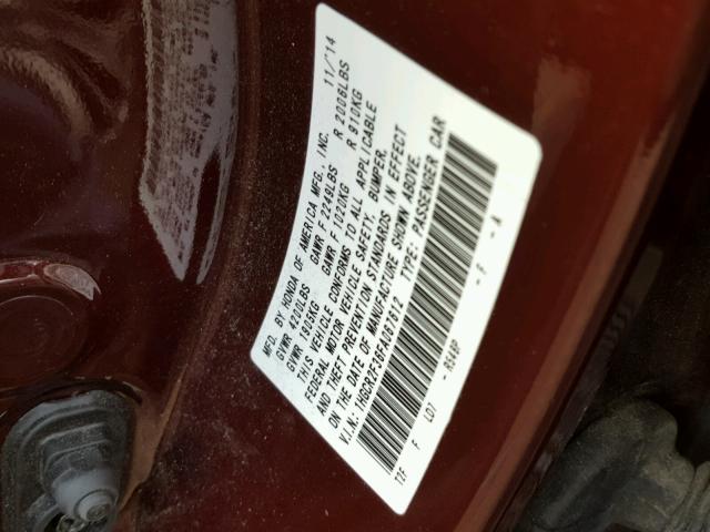 1HGCR2F36FA067612 - 2015 HONDA ACCORD LX MAROON photo 10