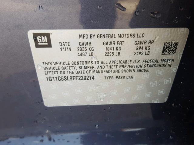 1G11C5SL9FF229274 - 2015 CHEVROLET MALIBU 1LT BLUE photo 10