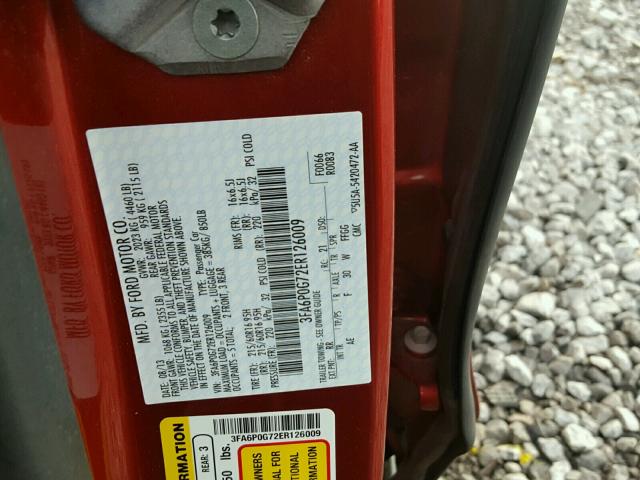 3FA6P0G72ER126009 - 2014 FORD FUSION S RED photo 10