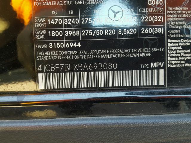 4JGBF7BEXBA693080 - 2011 MERCEDES-BENZ GL 450 4MA BLACK photo 10