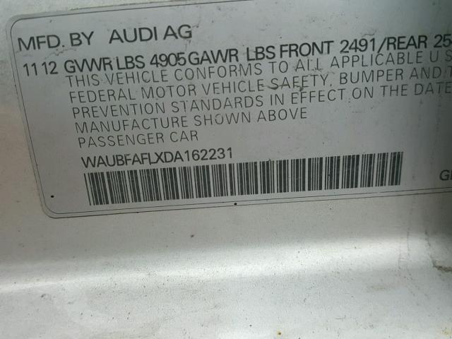 WAUBFAFLXDA162231 - 2013 AUDI A4 PREMIUM SILVER photo 10