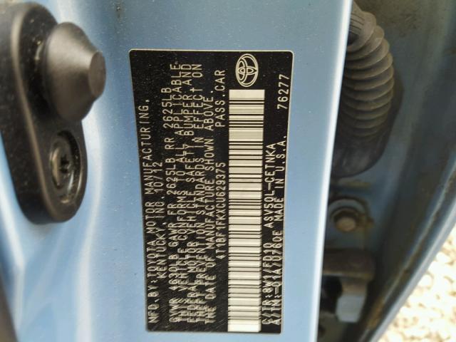 4T1BF1FKXCU629375 - 2012 TOYOTA CAMRY BASE BLUE photo 10