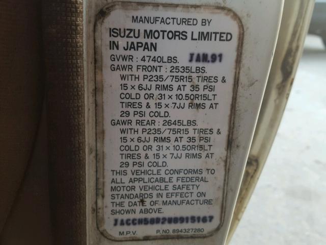 JACCH58R2M8915167 - 1991 ISUZU TROOPER WHITE photo 10