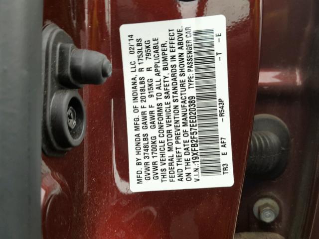 19XFB2F57EE020389 - 2014 HONDA CIVIC LX MAROON photo 10