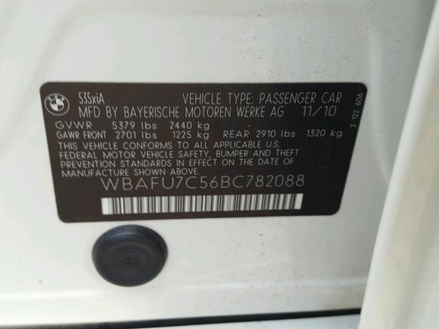 WBAFU7C56BC782088 - 2011 BMW 535 XI 白色 照片 10
