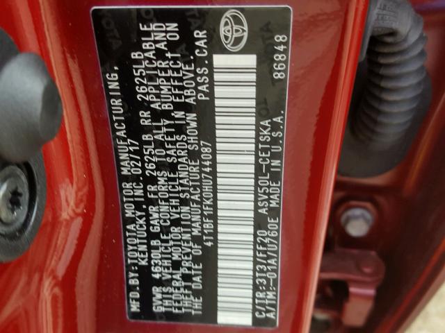 4T1BF1FK0HU744087 - 2017 TOYOTA CAMRY LE წითელი ფოტო 10