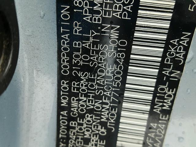 JTKDE177150054810 - 2005 TOYOTA SCION TC 蓝色 照片 10