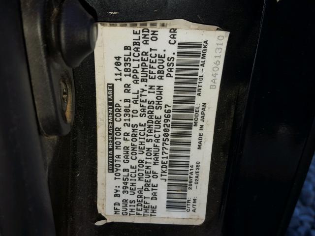 JTKDE177750029667 - 2005 TOYOTA SCION TC 黑色 照片 10