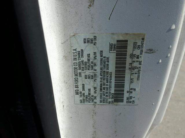 1FTZF172X1KF60603 - 2001 FORD F150 თეთრი ფოტო 10