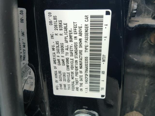 1HGCP2F79AA003355 - 2010 HONDA ACCORD EX 黑色 照片 10