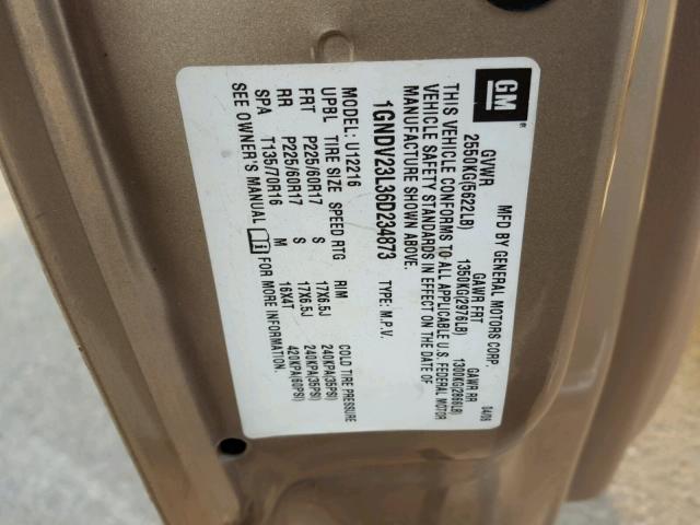 1GNDV23L36D234873 - 2006 CHEVROLET UPLANDER L 金色 照片 10