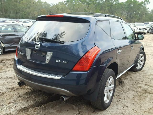 JN8AZ08WX7W633457 - 2007 NISSAN MURANO SL BLUE photo 4