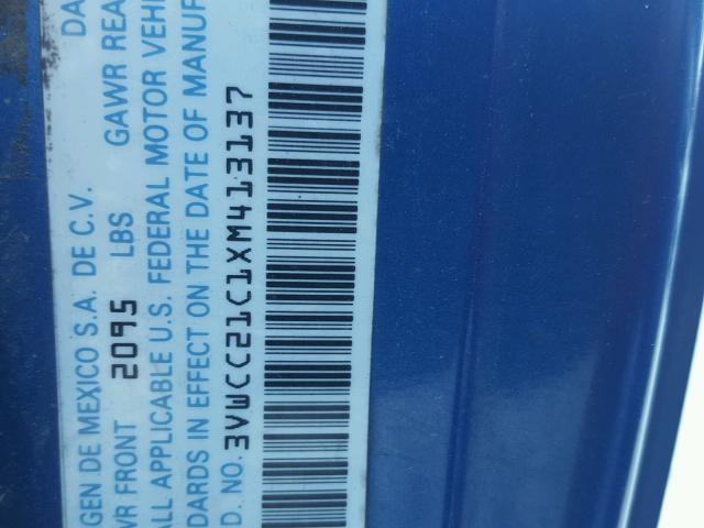 3VWCC21C1XM413137 - 1999 VOLKSWAGEN NEW BEETLE 蓝色 照片 10