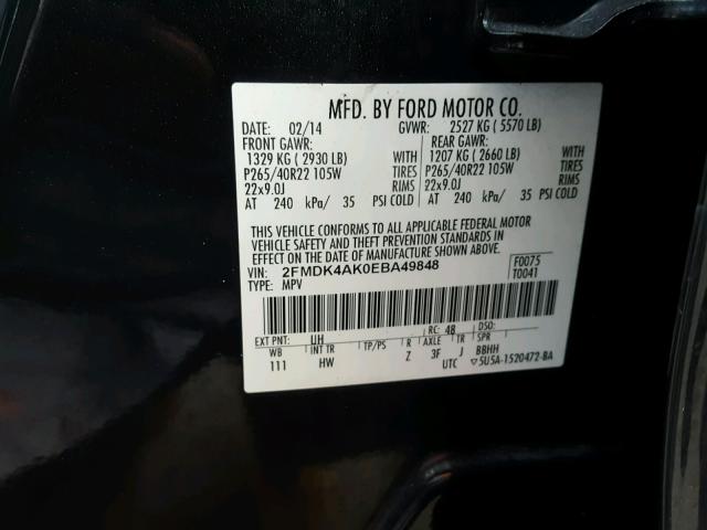 2FMDK4AK0EBA49848 - 2014 FORD EDGE SPORT GRAY photo 10