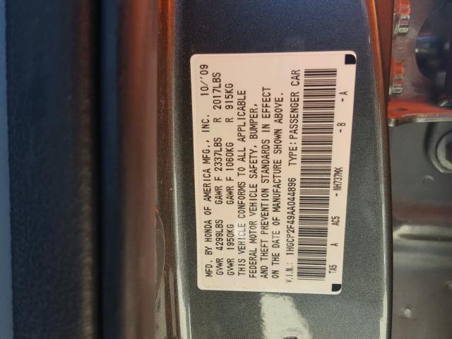 1HGCP2F49AA044896 - 2010 HONDA ACCORD LXP GRAY photo 10