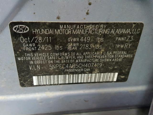 5NPEC4AB5CH407419 - 2012 HYUNDAI SONATA SE 蓝色 照片 10