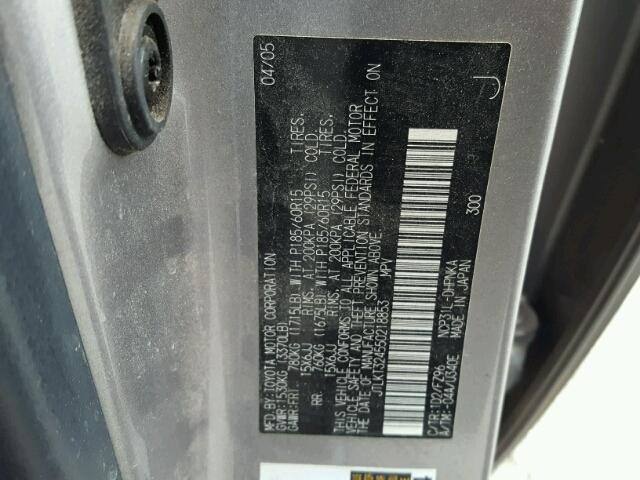 JTLKT324550218853 - 2005 TOYOTA SCION XB GRAY photo 10