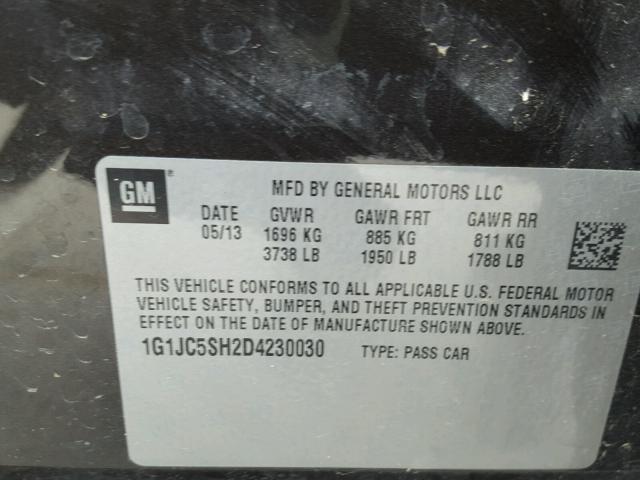 1G1JC5SH2D4230030 - 2013 CHEVROLET SONIC LT 黑色 照片 10