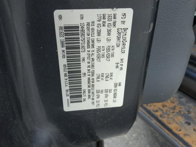 1D4HB58D75F510273 - 2005 DODGE DURANGO LI GRAY photo 10