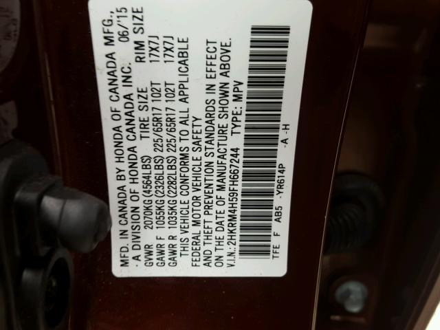 2HKRM4H59FH667244 - 2015 HONDA CR-V EX ORANGE photo 10