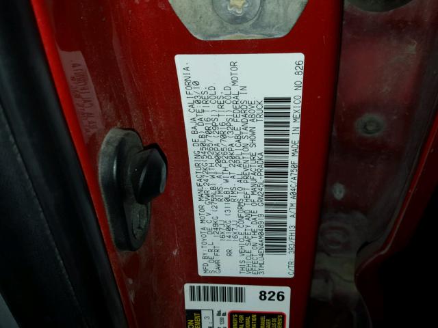 3TMLU4EN4AM048919 - 2010 TOYOTA TACOMA DOU RED photo 10