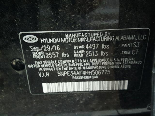 5NPE34AF4HH506775 - 2017 HYUNDAI SONATA SPO BLACK photo 10