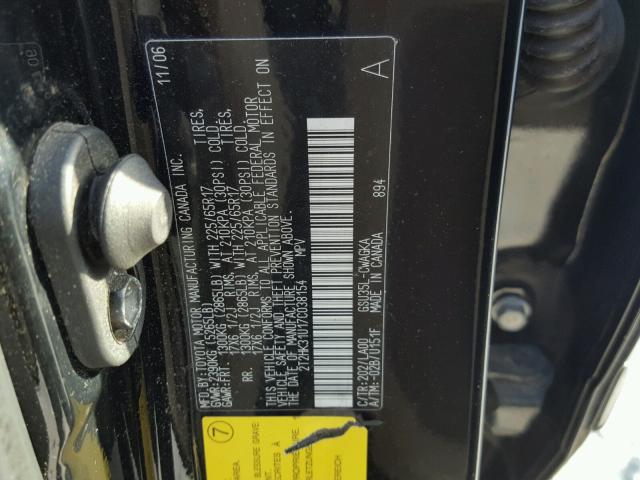 2T2HK31U17C038154 - 2007 LEXUS RX 350 BLACK photo 10