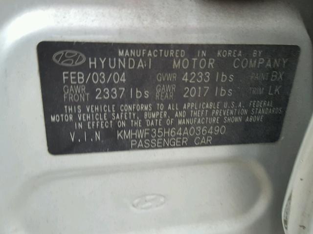 KMHWF35H64A036490 - 2004 HYUNDAI SONATA GLS SILVER photo 10