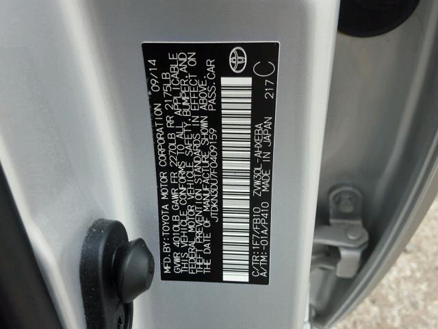 JTDKN3DU7F0409159 - 2015 TOYOTA PRIUS SILVER photo 10