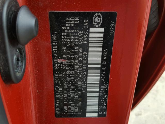 4T1BE46K57U130798 - 2007 TOYOTA CAMRY NEW RED photo 10