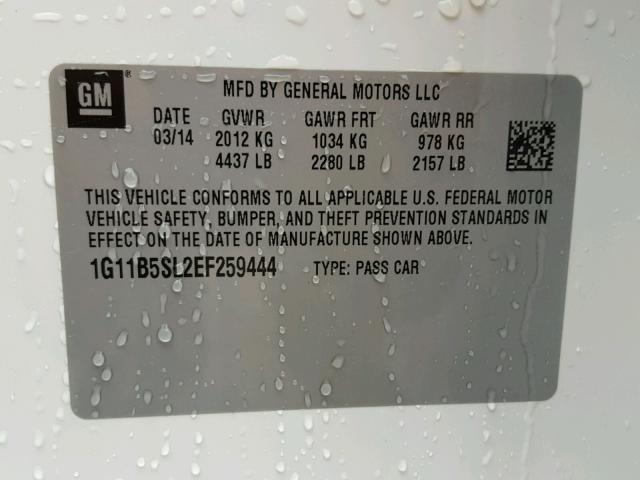 1G11B5SL2EF259444 - 2014 CHEVROLET MALIBU LS 白色 照片 10