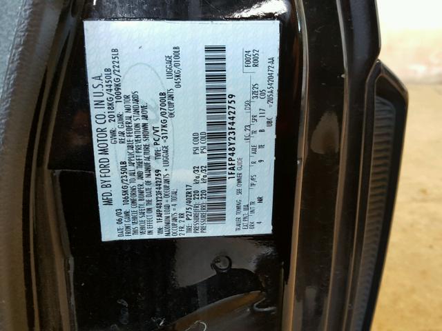 1FAFP48Y23F442759 - 2003 FORD MUSTANG CO BLACK photo 10
