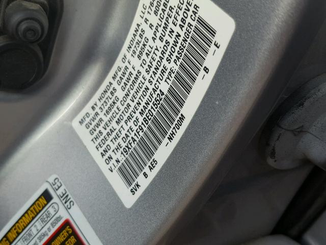 19XFA1F91BE015524 - 2011 HONDA CIVIC EXL SILVER photo 10