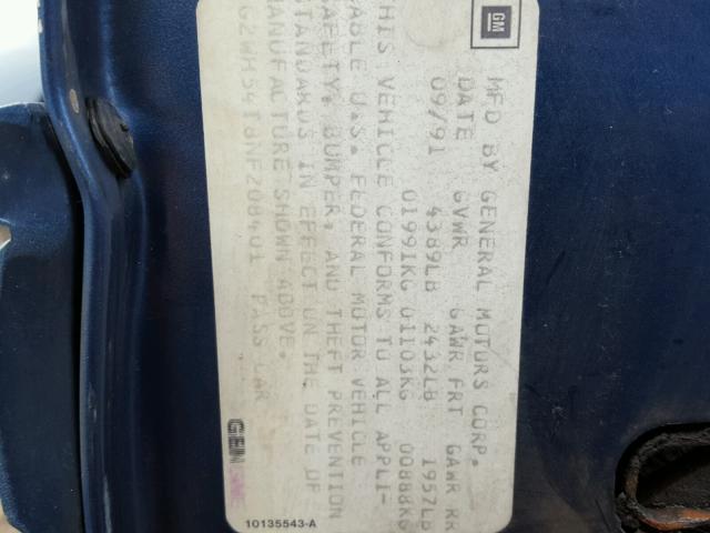 1G2WH54T8NF208401 - 1992 PONTIAC GRAND PRIX BLUE photo 10