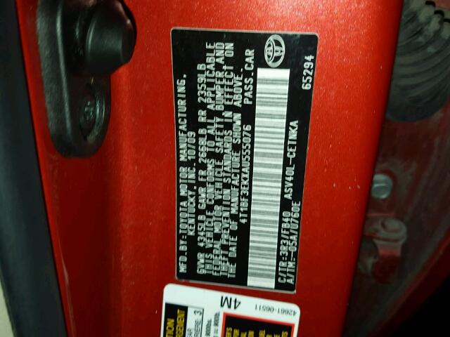 4T1BF3EKXAU555076 - 2010 TOYOTA CAMRY RED photo 10