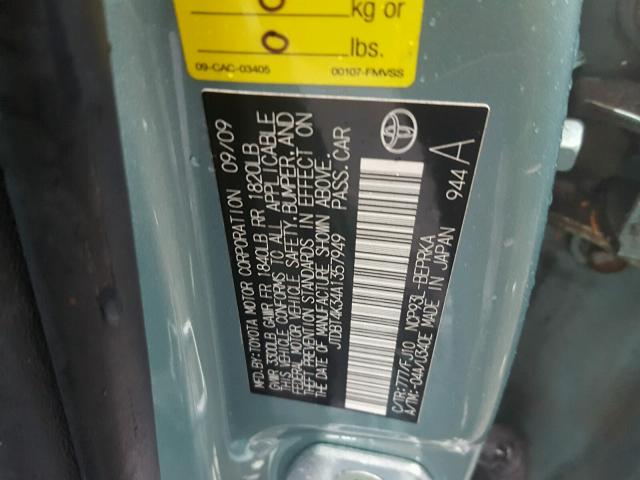 JTDBT4K34A1357949 - 2010 TOYOTA YARIS GREEN photo 10