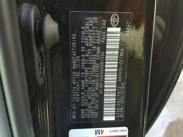 4T1BF3EK4AU091394 - 2010 TOYOTA CAMRY BASE BLACK photo 10