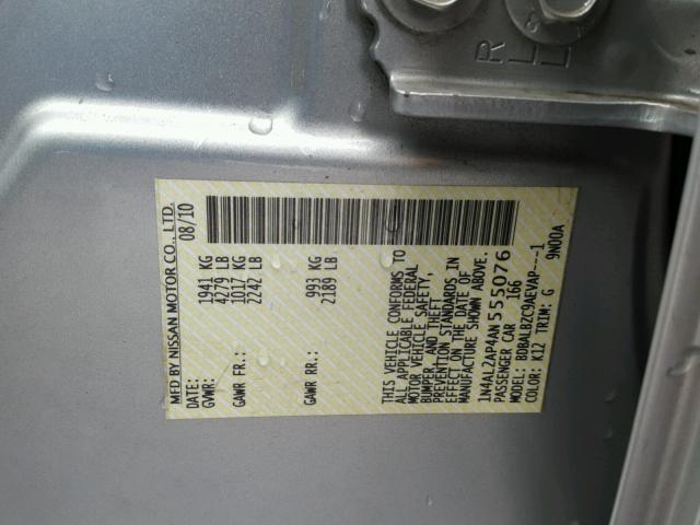 1N4AL2AP4AN555076 - 2010 NISSAN ALTIMA BAS SILVER photo 10