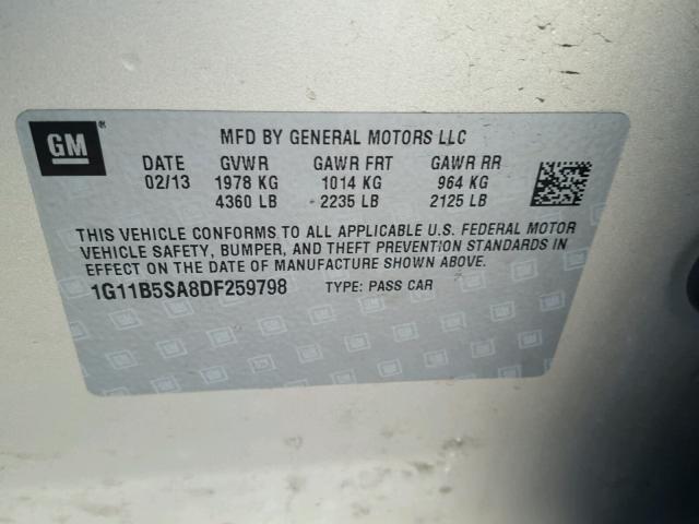 1G11B5SA8DF259798 - 2013 CHEVROLET MALIBU LS SILVER photo 10