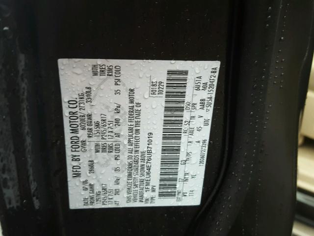 1FMEU64E76UB71019 - 2006 FORD EXPLORER E BROWN photo 10