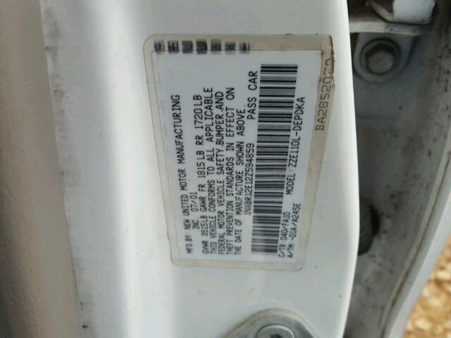 1NXBR12E12Z594859 - 2002 TOYOTA COROLLA CE WHITE photo 10