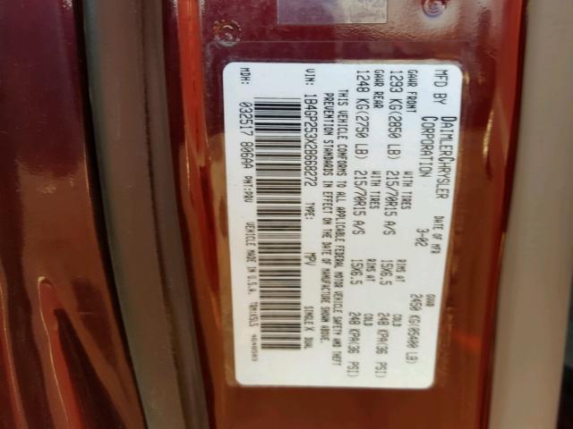 1B4GP253X2B668272 - 2002 DODGE CARAVAN SE MAROON photo 10