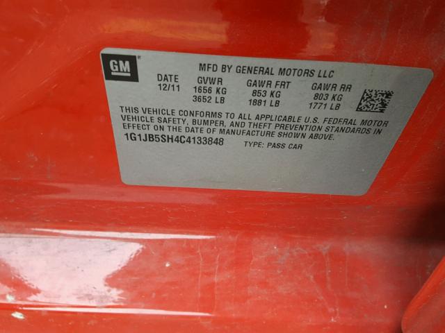 1G1JB5SH4C4133848 - 2012 CHEVROLET SONIC LS RED photo 10