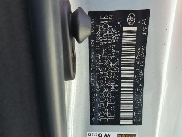 JTKDE177160126414 - 2006 TOYOTA SCION TC 银色 照片 10